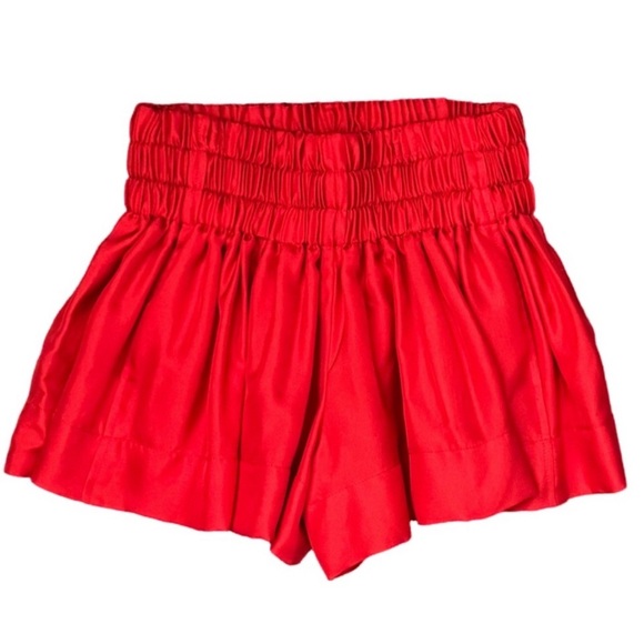 BYCHANCE • Red Silk Julie Swing Shorts Pockets - Picture 1 of 6